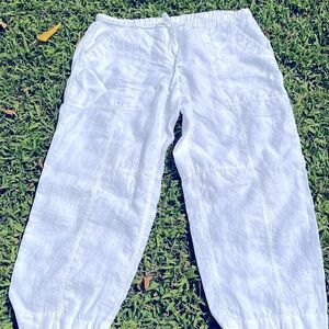 Eileen Fisher Organic Linen White Cargo Pants Size L